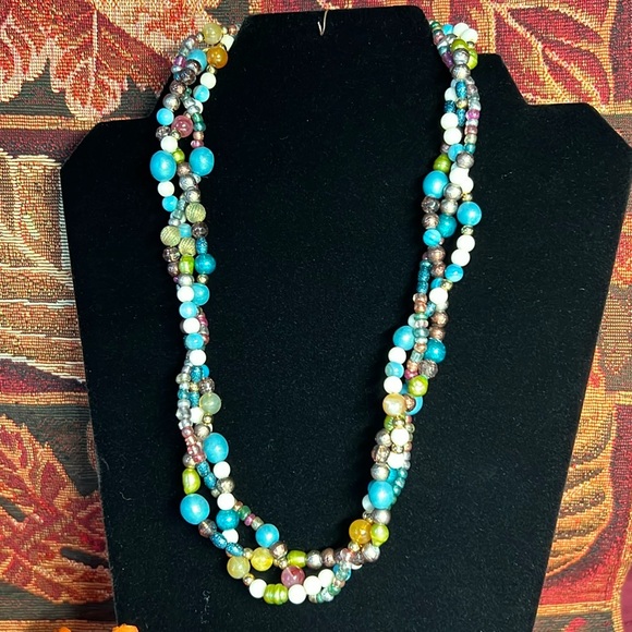 Multi Color Beaded Three Strand Necklace - Picture 2 of 6